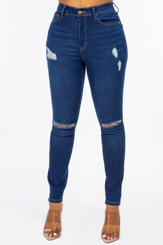 Extreme Stretch Distressed High Rise Skinny Jeans Dark YH2212