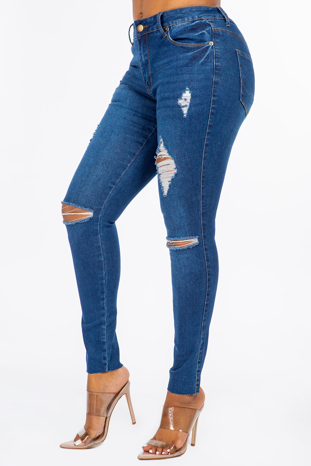 NEW Extreme Stretch Distressed Mid Rise Skinny Jean Dark YR2203