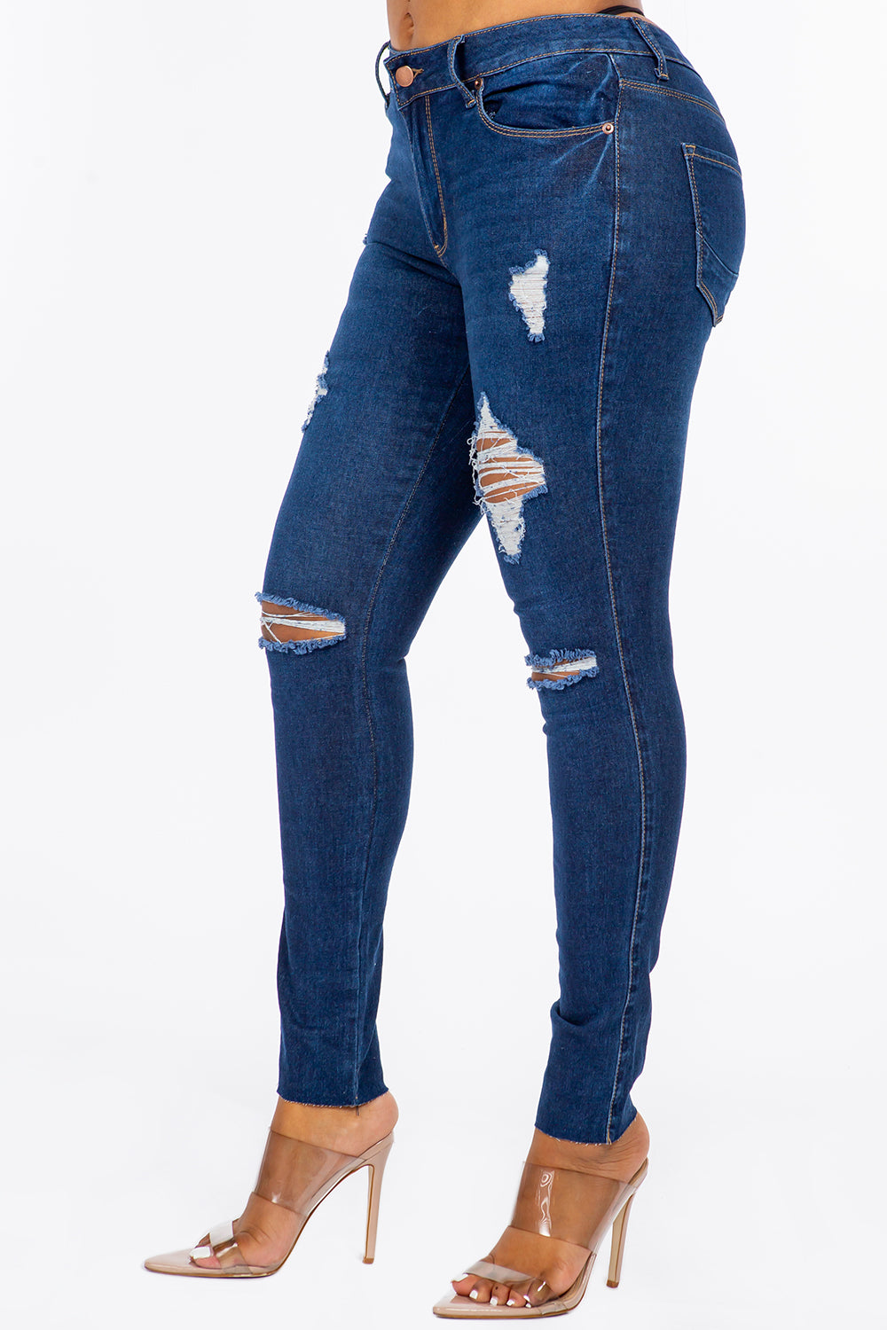 NEW Extreme Stretch Distressed Mid Rise Skinny Jean Dark YR2203