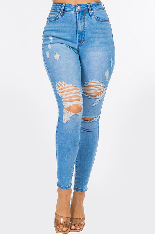 NEW Distressed High Waist Skinny Jean Light Blue YH2211