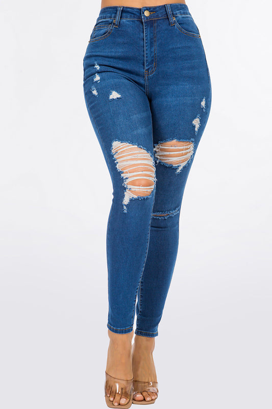 NEW Distressed High Waist Skinny Jean Medium Blue YH2211