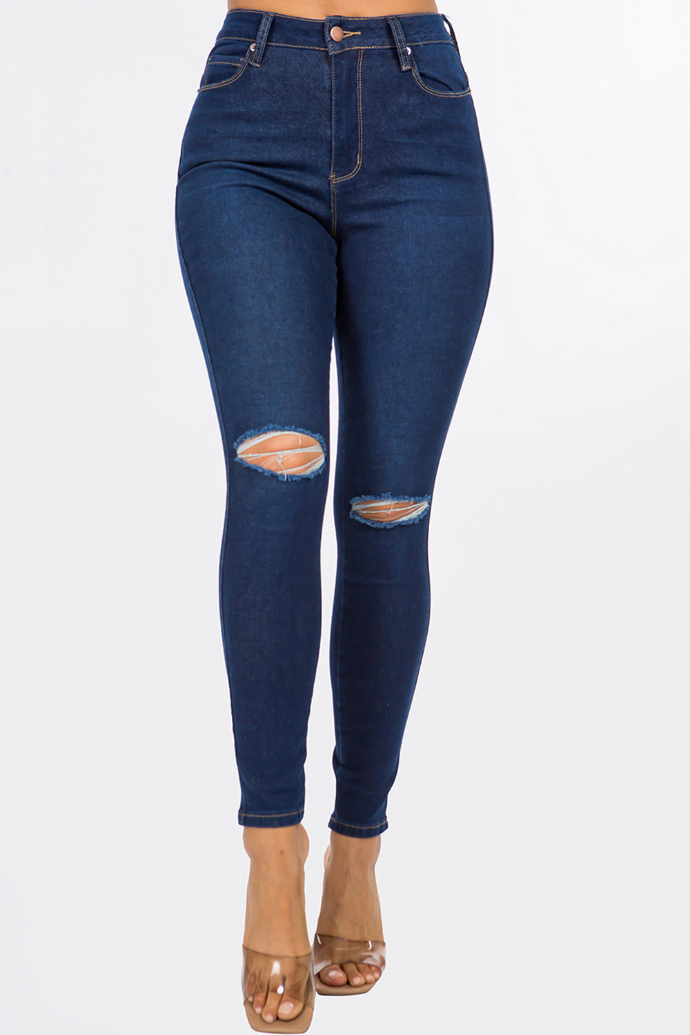 NEW Gianna Slit Knee High Rise Skinny Jeans Dark Blue WH3707