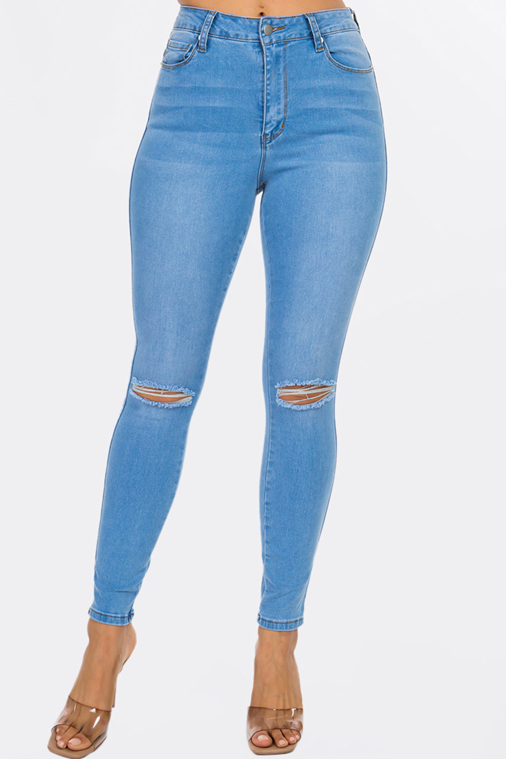 NEW Gianna Slit Knee High Rise Skinny Jeans Dark Blue WH3707