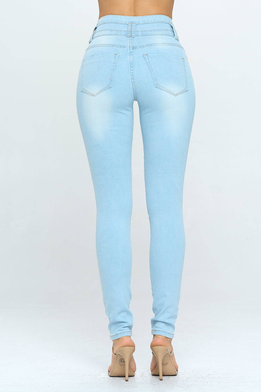 Stacked Waist Slimming High Waist Skinny Jeans Light Blue