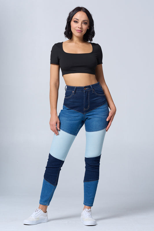 High Waist Color Block Skinny Jeans NH2208