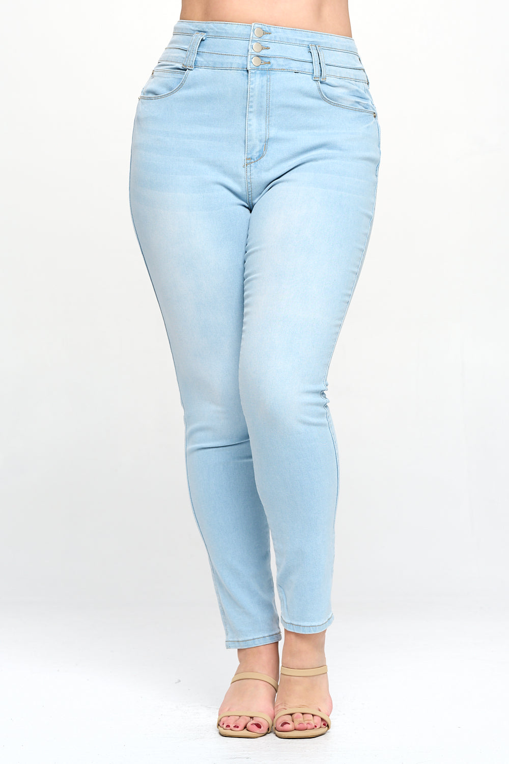 Stacked Waist Slimming High Waist Skinny Jeans Medium Blue Plus Size