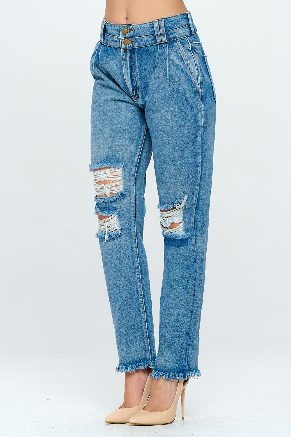 Fringed 90's High Rise Mom Jean With Double Waistband Medium DH2107