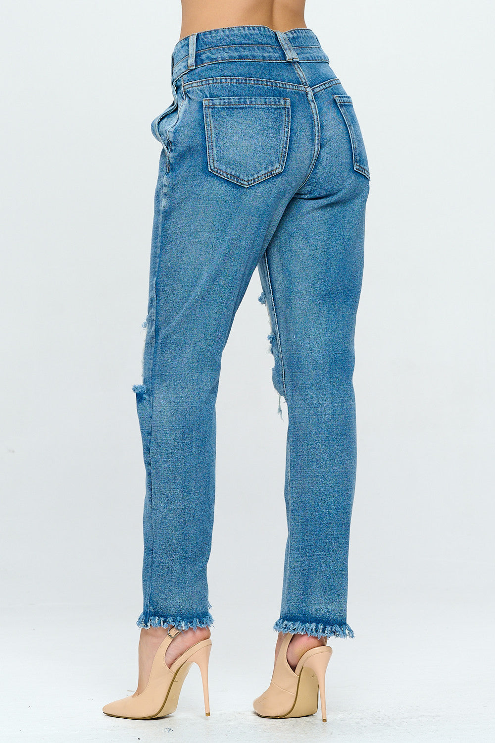 Fringed 90's High Rise Mom Jean With Double Waistband Light DH2107