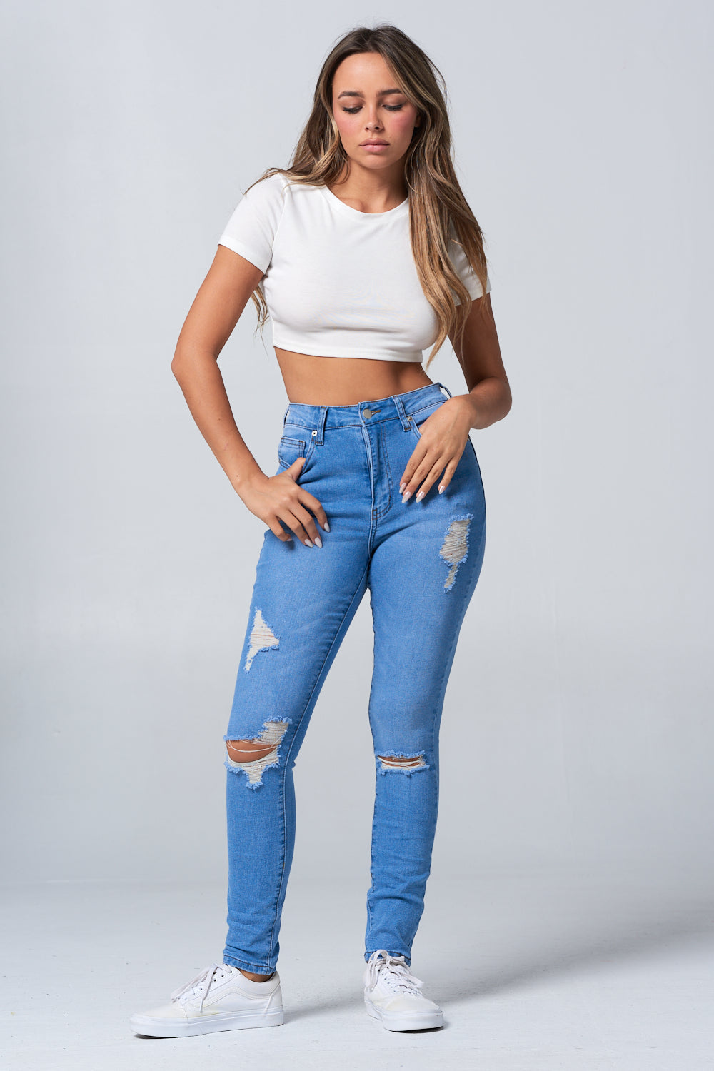 NEW Distressed High Rise Skinny Jean Light Blue YH2213