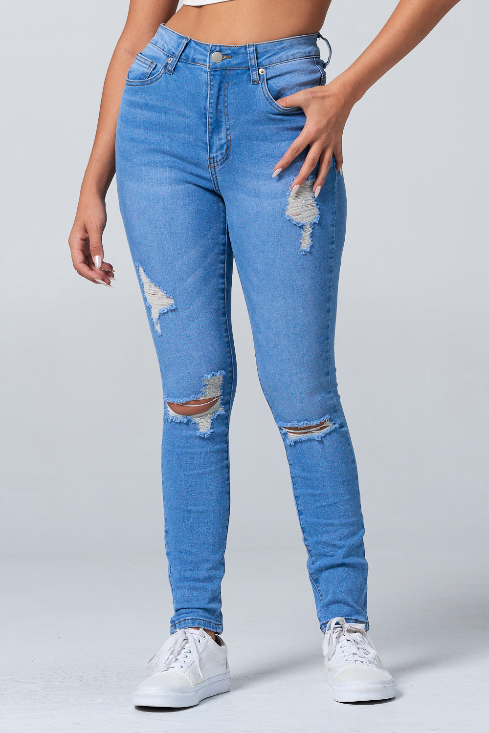 NEW Distressed High Rise Skinny Jean Light Blue YH2213