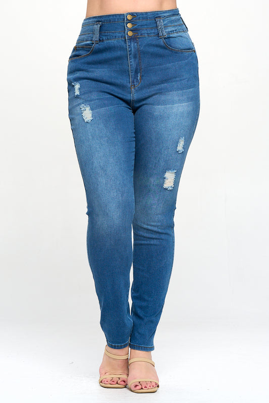 Stacked Waist Slimming High Waist Skinny Jeans Medium Blue Plus Size