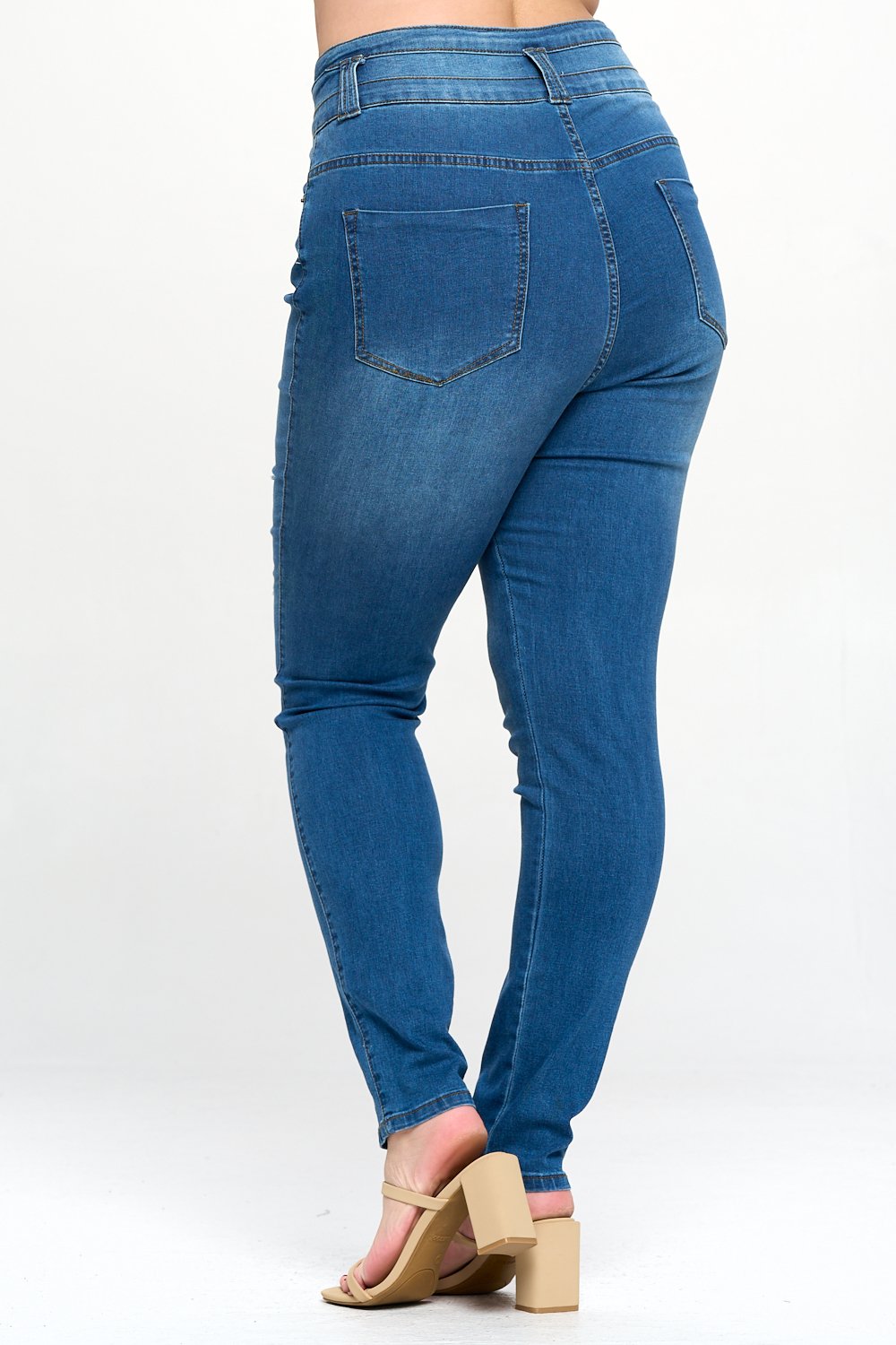Stacked Waist Slimming High Waist Skinny Jeans Light Blue Plus Size