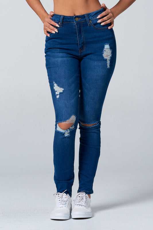 NEW Distressed High Rise Skinny Jean Medium Blue YH2213