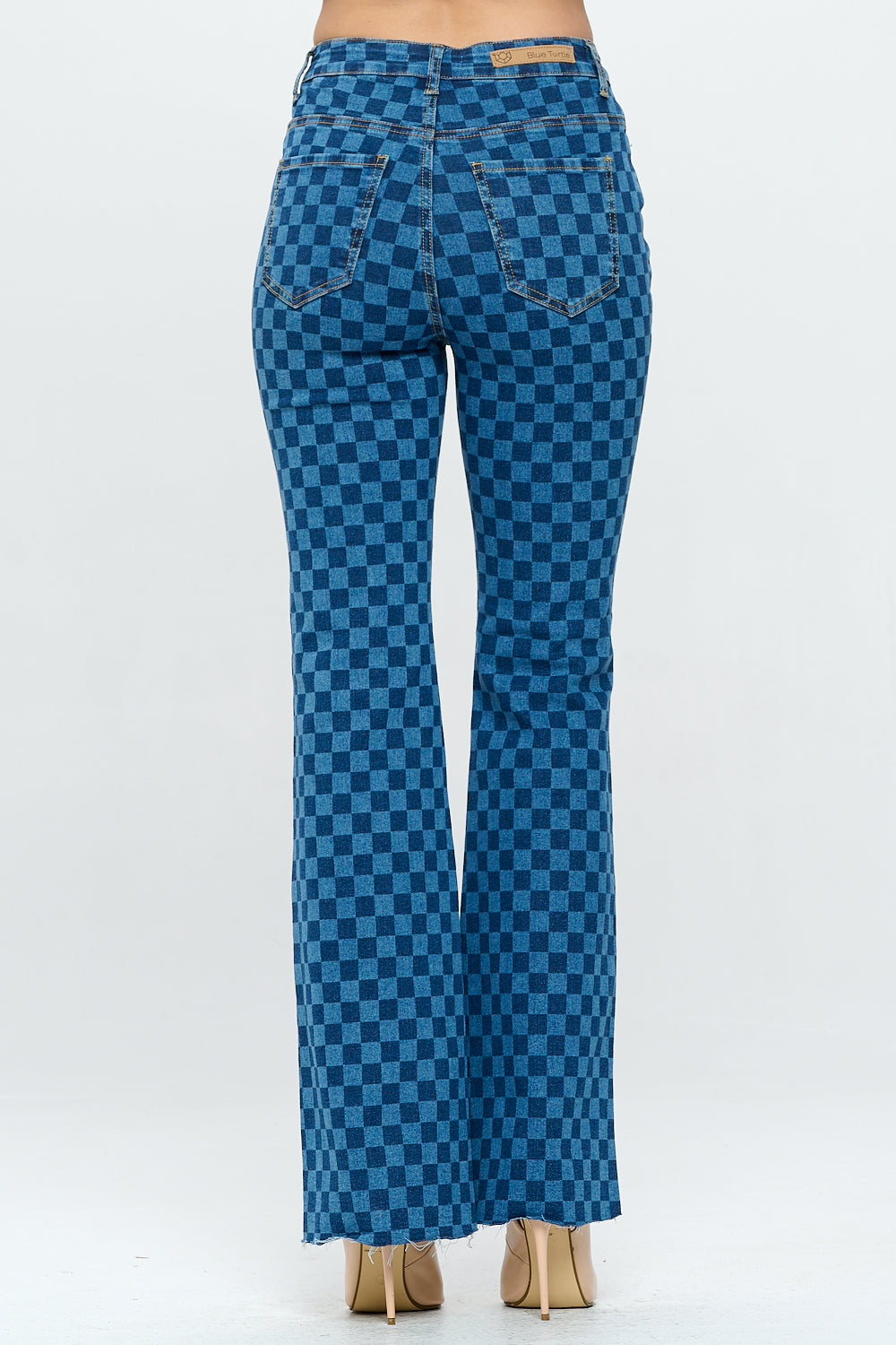 Extreme Stretch Checkered High Waist Flare Jeans YH2209