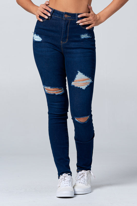 NEW Ripped High Rise Skinny Jean Dark Blue DH3709